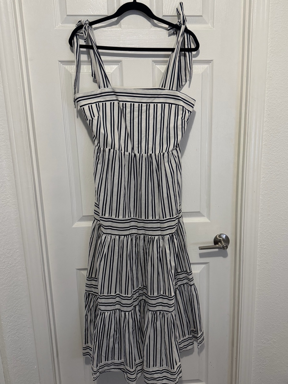 Ellen Tracy Navy & White Striped Tie-Shoulder Midi Dress *
